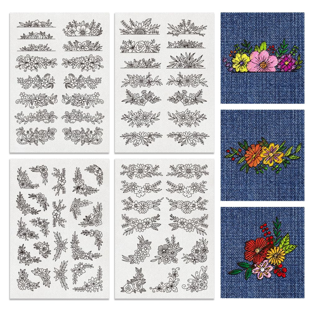 BENECREAT 65pcs Water Soluble Embroidery, 30x21cm Flower Pattern Transfers Water Soluble Stabilizer for Embroidery Stick and Stitch Embroidery Designs