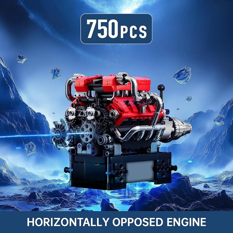 10204 Technik V8 Motor Bausatz Bausteine Klemmbausteine Motor FE Sportwagen Auto Engine Kit Benzinmotor Modell für Auto Fans(750 Teile)
