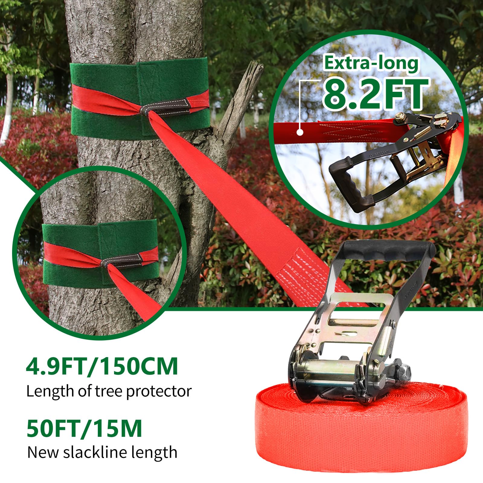 Ninja Warrior Obstacle Course for Kids Backyard - 2×50ft Slackline Kit with 10 Most Complete Accessories for Boys & Girls, Swing, Rope Ladder, Gymnastic Ring, Climbing Net, Arm Trainer and Monkey Fist