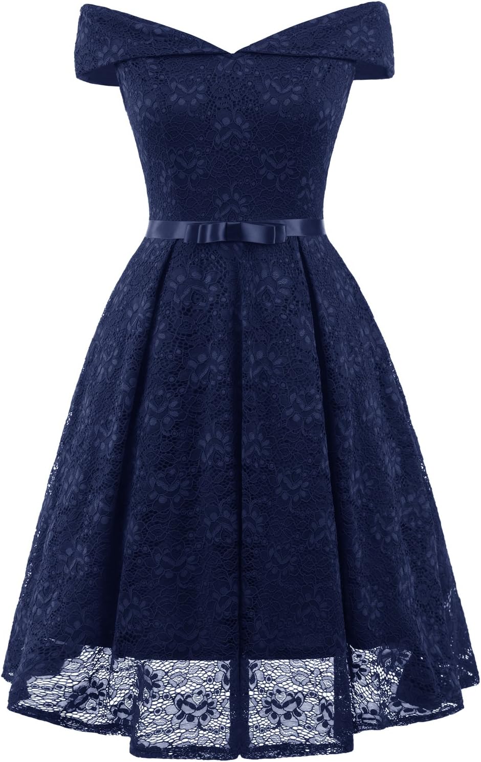 Lace Swing Dress for Wome Party Club Night Vintage Cocktail Dress V Neck (Large, dark blue)