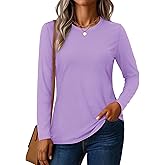 YUCOLEN Women's Cotton Long Sleeve Shirts Crewneck Cotton Basic T-Shirt Solid Color Soft Comfy Casual Tops Tees for Women