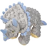 goDog Dinos Frills Squeaky Plush Dog Toy with Chew Guard Technology, Durable Fabric &amp; Squeaker for Active Play, Gray, Large