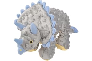 goDog Dinos Frills Squeaky Plush Dog Toy with Chew Guard Technology, Durable Fabric & Squeaker for Active Play, Gray, Large