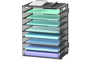 GAWERK 9-Tier Paper Organizer Letter Tray with Handle, Mesh File Organizer Paper Sorter Holder, Desk Organizer for Office Home School, Black
