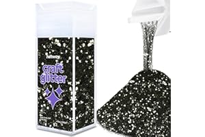 Hemway Premium Craft Glitter Shaker 130g - Black | Extra Chunky Metallic Flake Sequins for Resin & Epoxy Crafts | Halloween C