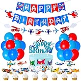 Airplane party decorations, Airplane birthday party supplies,Happy Birthday Banner Airplane Aircraft Garland Foil Latex Balloons Cake Cupcake Toppers for Kids Plane Theme Party Baby Shower Supplies