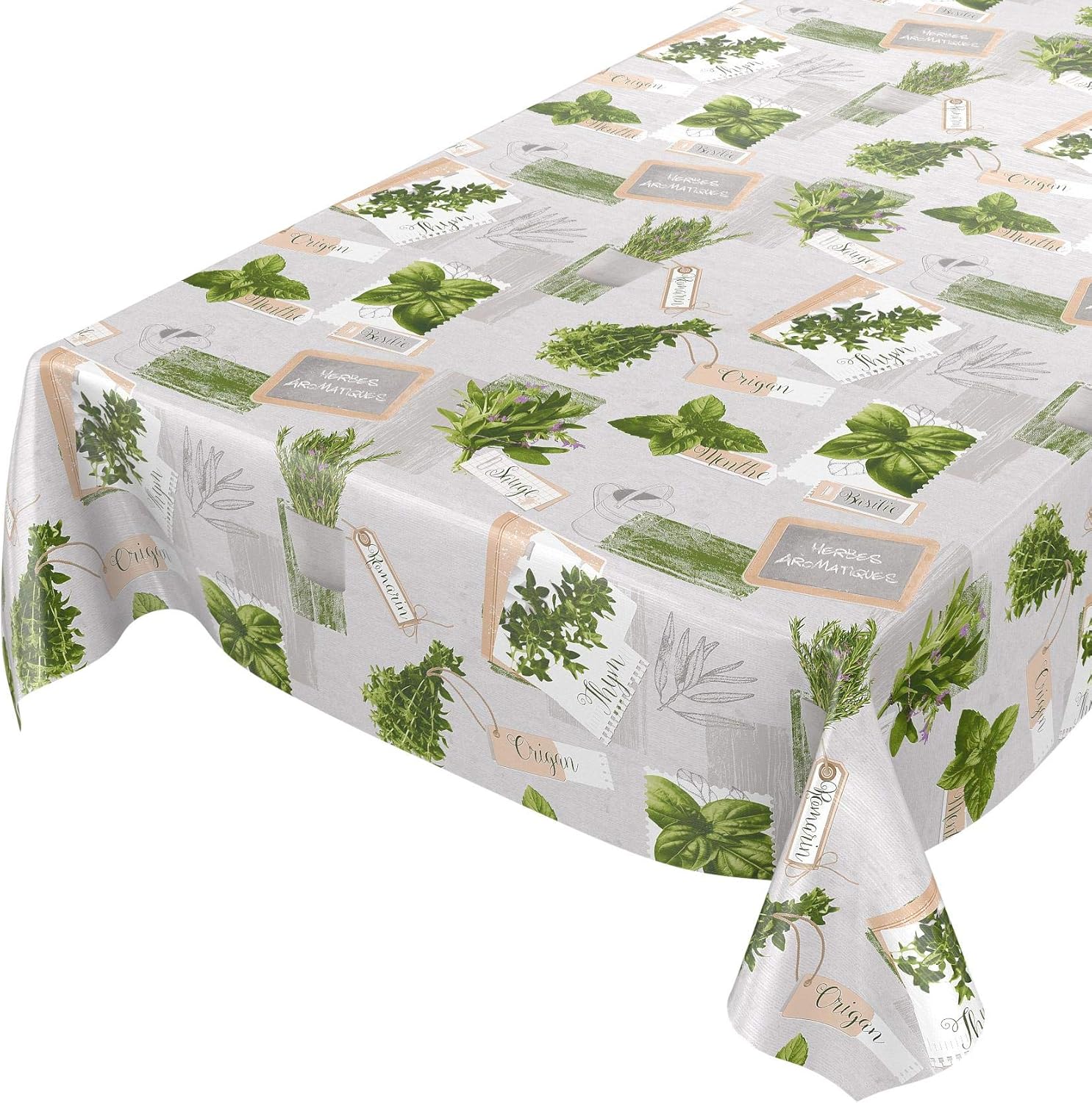 Nappe en toile cirée lavable avec motifs herbes aromatiques/basilic bio