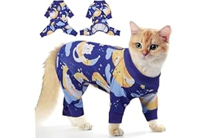 PUMYPOREITY Cat Recovery Suit, Stops Wound Licking After Surgery, Sticky Hair Shirt with Sticky Fabric, Cat Pajamas Prevents Over-Grooming, Kitten Onesie - Soft & Machine Washable, Blue, XS