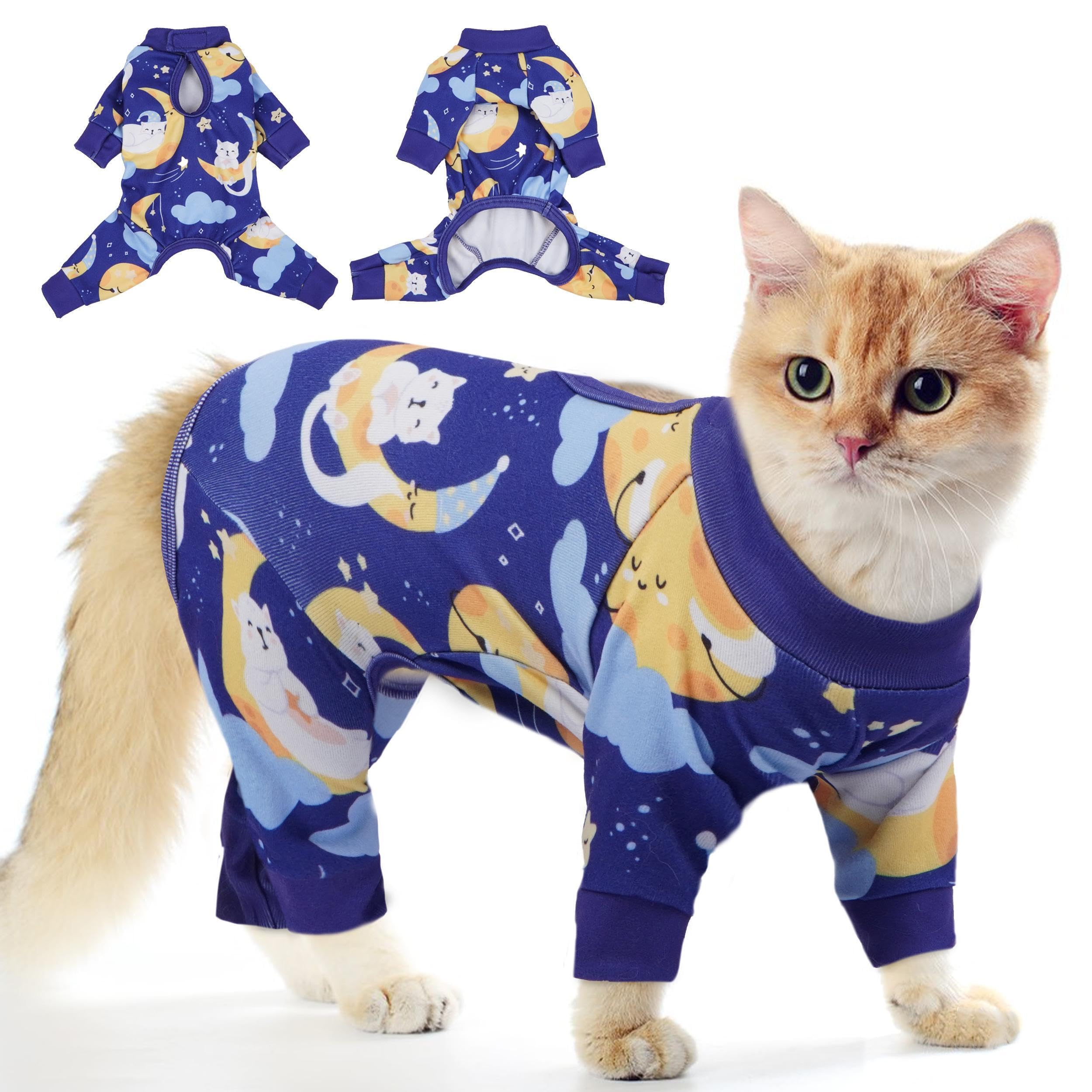 Photo 1 of PUMYPOREITY Cat Recovery Suit, Stops Wound Licking After Surgery, Sticky Hair Shirt with Sticky Fabric, Cat Pajamas Prevents Over-Grooming, Kitten Onesie - Soft & Machine Washable, Blue, XS