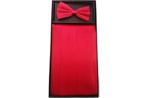 VESUVIO NAPOLI SILK Cumberbund & BowTie Solid RED Color Men's Cummerbund Bow Tie Set
