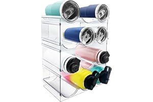 Spaclear 4 Pack Water Bottle Organizer, Stackable Kitchen Pantry Organization and Storage Shelf, Plastic Bottle Holder for Fridge Kitchen Cabinet Organizer and Storage, Tumbler Mug Cup Organizer