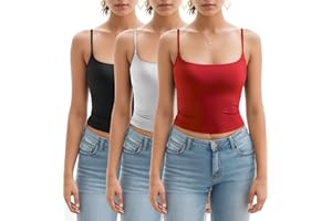 KVOJI 3 Pack Womens Crop Tank Tops Casual Basic Crop Tops Double Layer Spaghetti Strap Camisole Going Out Tops
