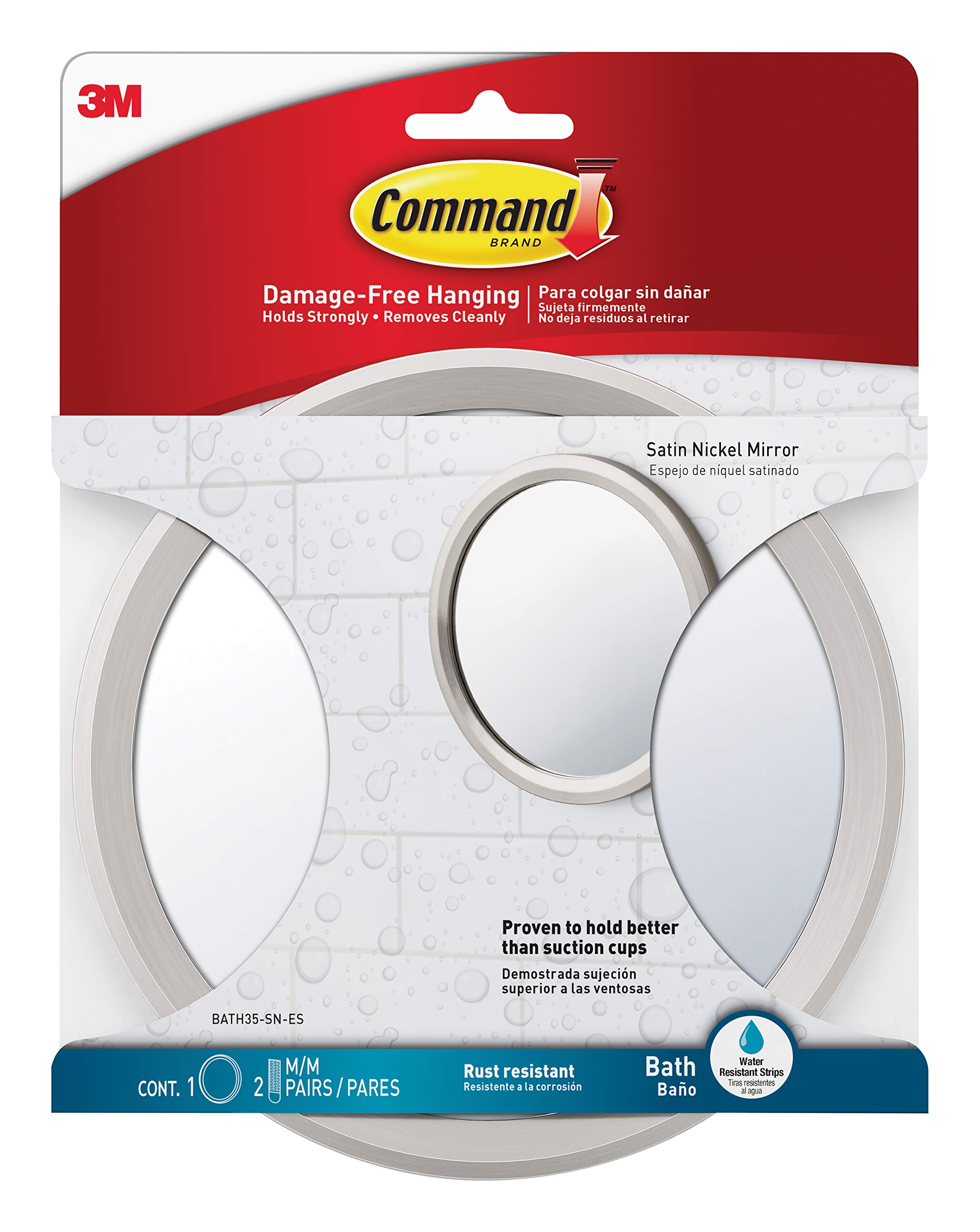 Command Bathroom Mirror, Satin Nickel - 1 Vanity Mirror and 2 Pairs of Water-Resistant Adhesive Strips - Damage-Free Hanging — image 1