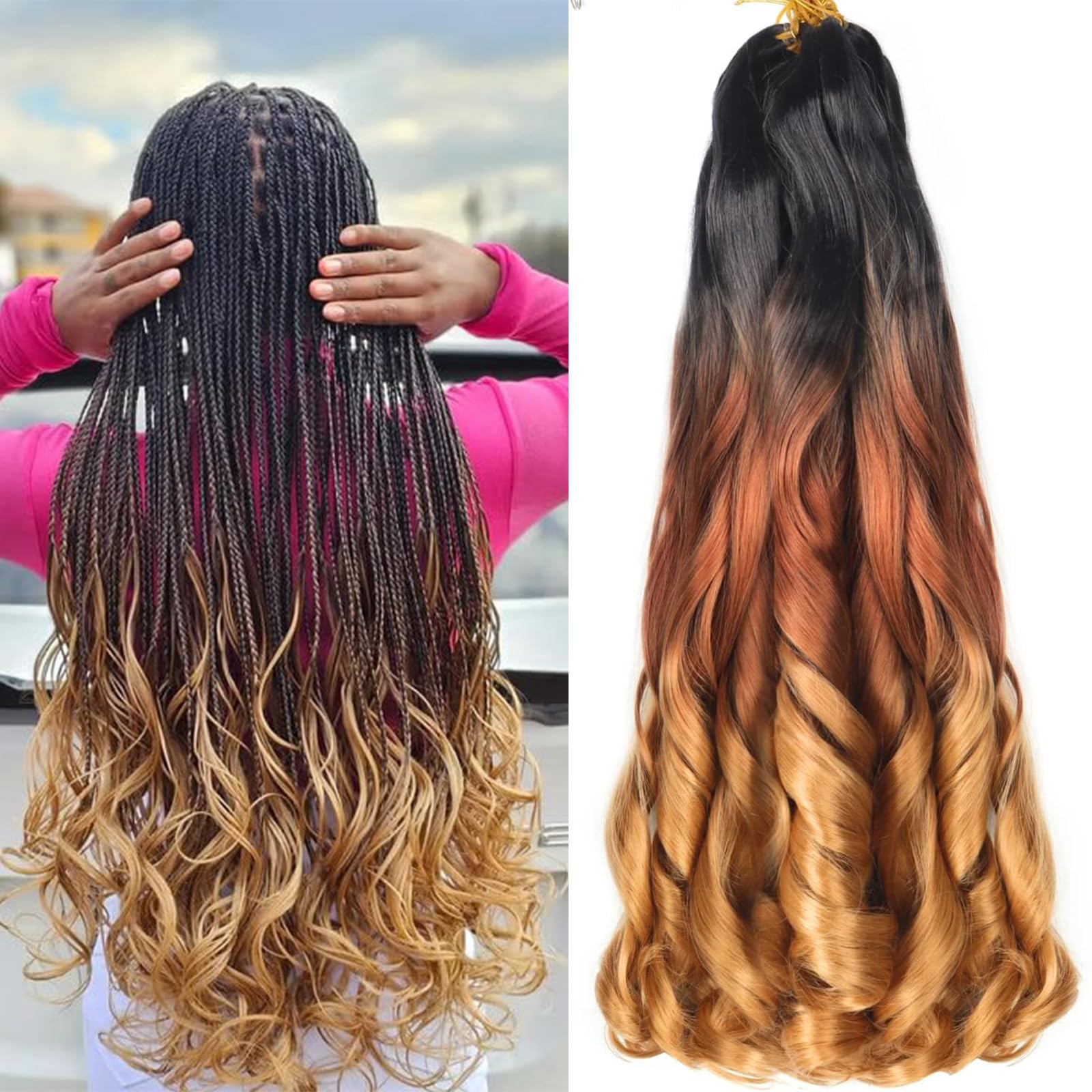 Alaleibaby 22 inch French Curl Braiding Hair 3 Pack Loose Wavy Spiral Curl Braids Crochet Hair Deep Wave Synthetic Extensions Pre Stretched Bouncy Braiding Hair — image 1