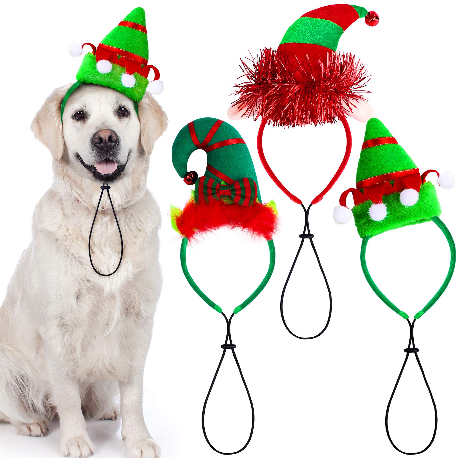 ANECO 3 Pack Christmas Puppy Dog Elf Headband Christmas Pet Elf Costume Hair Hoop Pet Hat for Dog Puppy Cat