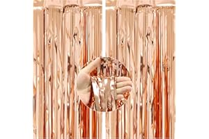 2 Pack 3.3x8.2 ft Rose Gold Foil Fringe Curtains Backdrop, Tinsel Curtain Backdrop, Streamer Backdrop for Birthday Party, Graduation and Most Common Holiday Party Decorations. by TOPPOT