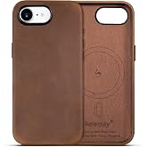 Belemay Crazy Horse Leather Case for iPhone 17e/iPhone 16e, Vintage Brown | Compatible with MagSafe, Full Grain Waxed Pull-Up Leather, Unique Patina, Metal Buttons &amp; Raised Camera Bezel, Slim Fit, 6.1"