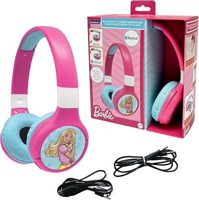 LEXIBOOK Barbie 2-in-1 Bluetooth Wired Headset with Mic Long Battery HPBT010BB
