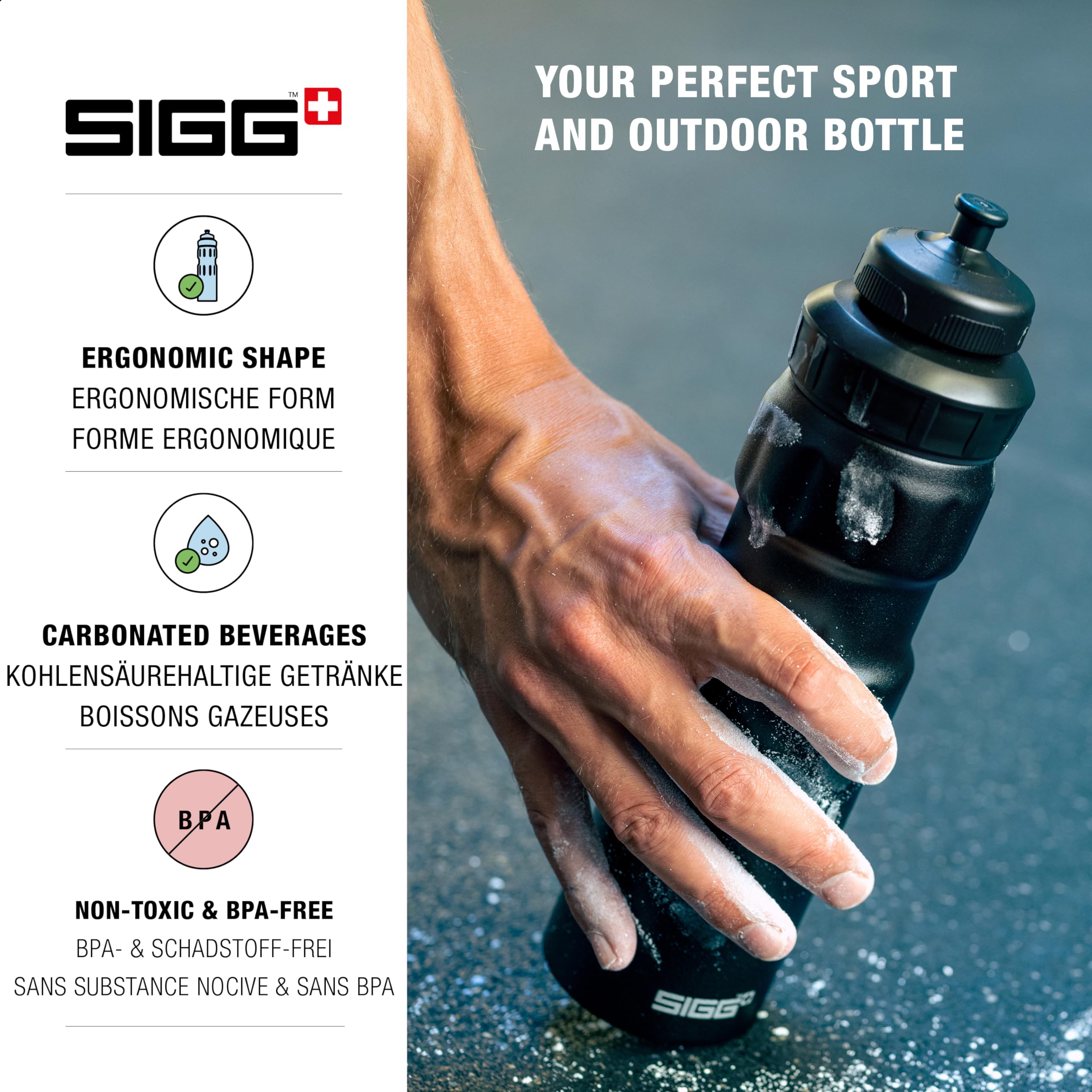 SIGG - Alu Fahrrad Trinkflasche - WMB Sports Black Touch - Mit 3-Stufen-Sportverschluss - Klimaneutral Zertifiziert - Auslaufsicher - Federleicht - BPA-frei - Sport & Fahrrad Zubehör - Schwarz - 0,75L