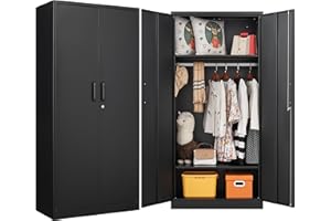 SISESOL Metal Wardrobe Cabinet with Hanging Rod & Lock,Black Armoire Wardrobe Closet,Metal Clothing Storage Cabinet with Adjustable Shelves and Doors,72" Amroire Storage Cabinets for Home,Living/Laundry Room
