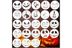 YANROOM Halloween Face Stencils for Pumpkin Carving Reusable Small Halloween Paint Stencils for Painting on Wood Shirts Cookie Canvas Walls Art Decorative (23pcs 4in face)