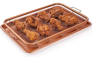 Copper Crisper Tray Non-Stick Oven Baking Tray with Elevated Mesh Crisping Grill Basket 2 Piece Set Extra Large 13"X19" – by Nuovva