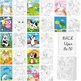Ctosree 12 Pcs Pre Drawn Canvas for Painting for Boys Girls Pre Printed Cute Bulk Painting Canvas with Pictures to Paint Gift for Valentines Party Favor Activities(Animals,10