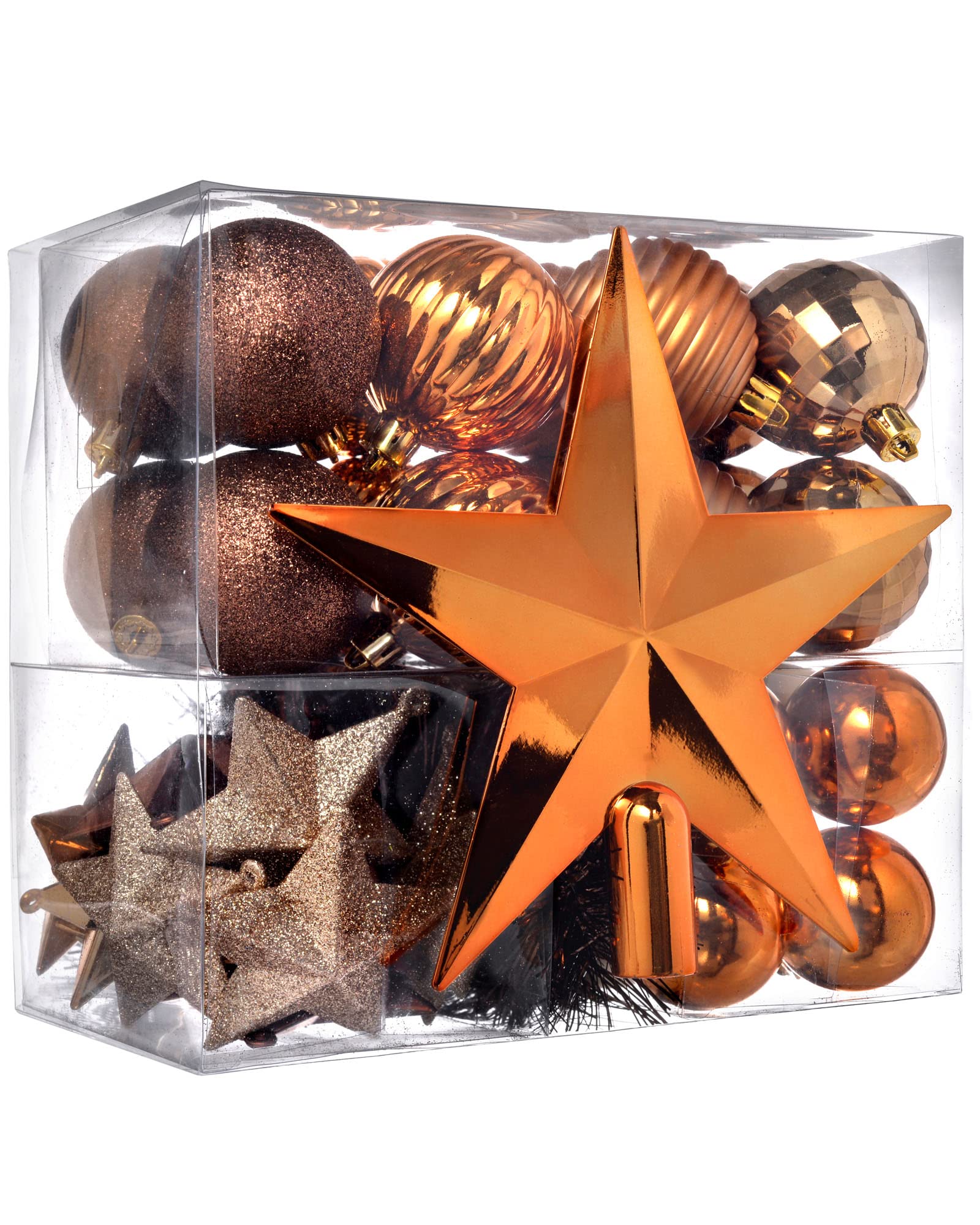 WeRChristmas Shatterproof Baubles with Tree Topper and Garland - 42-Piece, Brown/Chocolate/Champagne