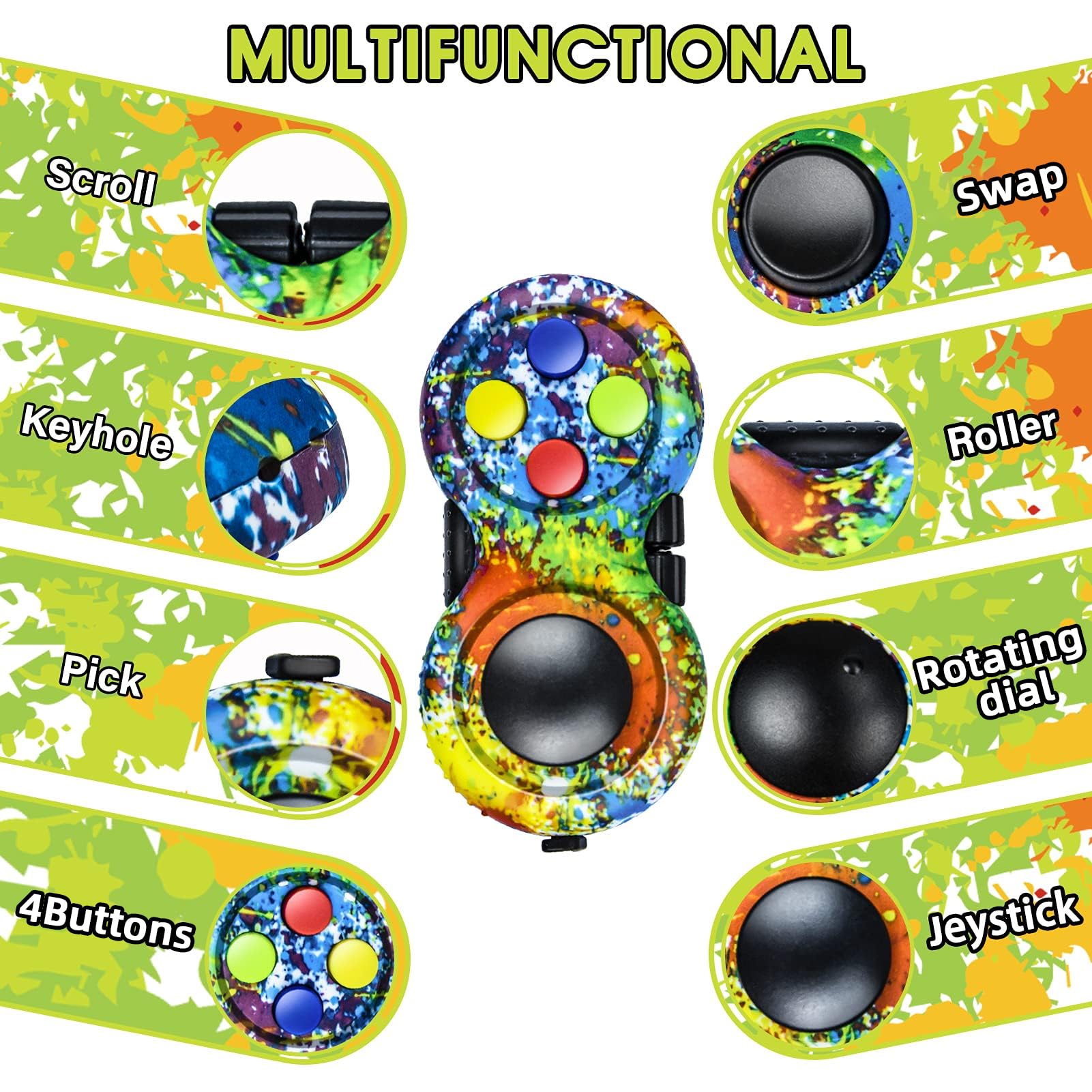 WTYCD Original Fidget Toy Game, Rubberized Classical Controller Fidget Concentration Toy with 8-Fidget Functions and Lanyard - Excellent for Relieving Stress and Anxiety