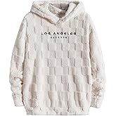 Verdusa Men's Fuzzy Pullover Hoodie Long Sleeve Letter Embroidery Hooded Sweatshirt