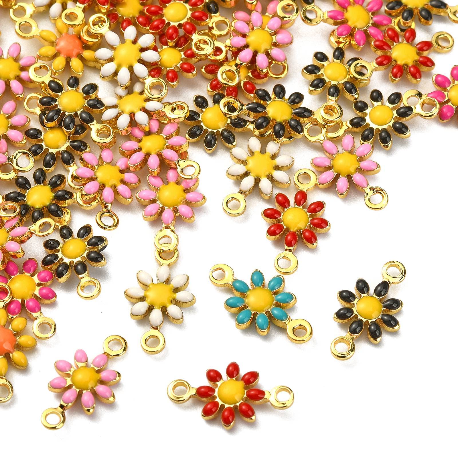 Airssory 100 Pcs Random Color Enamel Golden Sunflower Links Connectors Daisy Flower Charm for DIY Linking Chain Jewelry Making — image 1