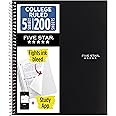 Five Star Spiral Notebook + Study App, 5 Subject, College Ruled Paper, 8-1/2" x 11", 200 Sheets, Fights Ink Bleed, Water Resi
