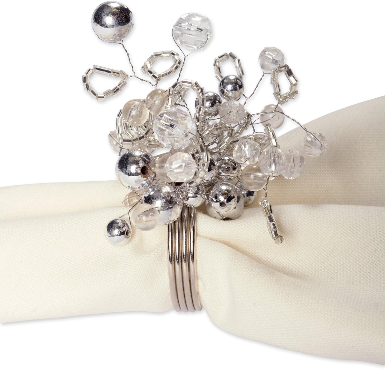 DII Modern Chic Fun Napkin Rings for Dinner Parties, Weddings Receptions, Family Gatherings, or Everyday Use, Set Your Table With Style - Cluster Sliver Beads, Set of 6: Industrial & Scientific