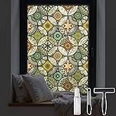 DKTIE Static Cling Decorative Window Film Easy to Install 17.7" x 78.7" | with Installation Tools Light Absorption Privacy Film Stained Glass Window Film for Bathroom Shower Door Heat Cotrol Anti UV