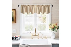 NICETOWN Farmhouse Christmas Blackout Kitchen Valance Solid Rod Pocket Window Treatments Curtain Valance for Kitchen Bathroom Christmas Windows, 42x18 inch Long, 1 Pair, Biscotti Beige