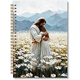 OINDADE Christian Jesus Flower Field Notebook Journal, Christian Journals for Women, Jesus Hugging Girl Religious Spiral Notebook, Religious Notebooks Gifts for Women, Prayer Office Supplies, 6x8.2In