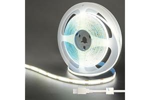 Clearhill 5V USB COB LED Strip Lights,6.56FT/2M,Cool White 6500K,320LEDs/M,8mm Width,Not Waterproof IP20,1M USB Cable,Flexibl