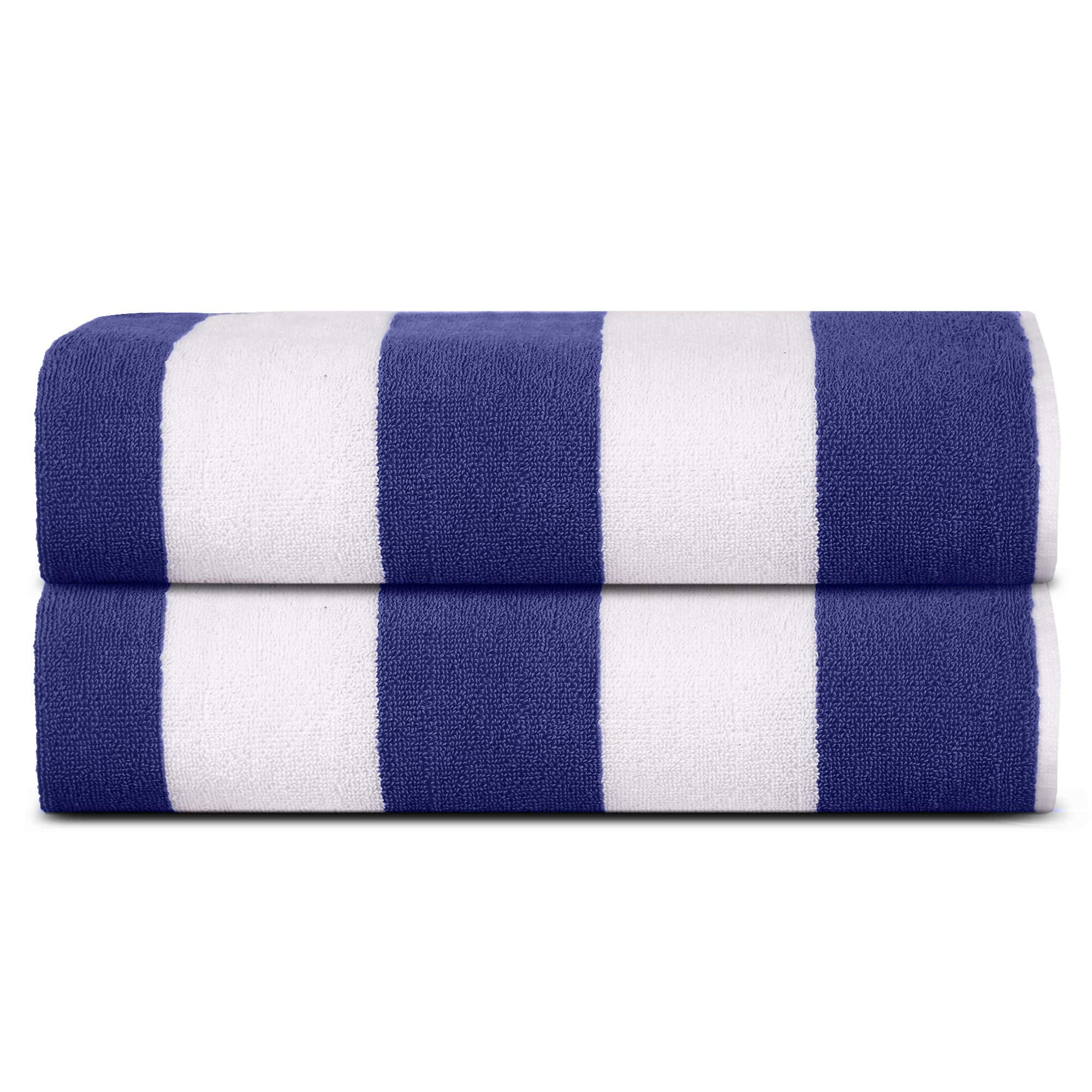 SweetNeedle Beach Towels for Adults Pack of 2 - Royal Blue-White Cabana Striped Classic - 100% Cotton Terry Ringspun Pool Towel, Quick Dry, Super Absorbent Swimming large towel, 76x152 cm