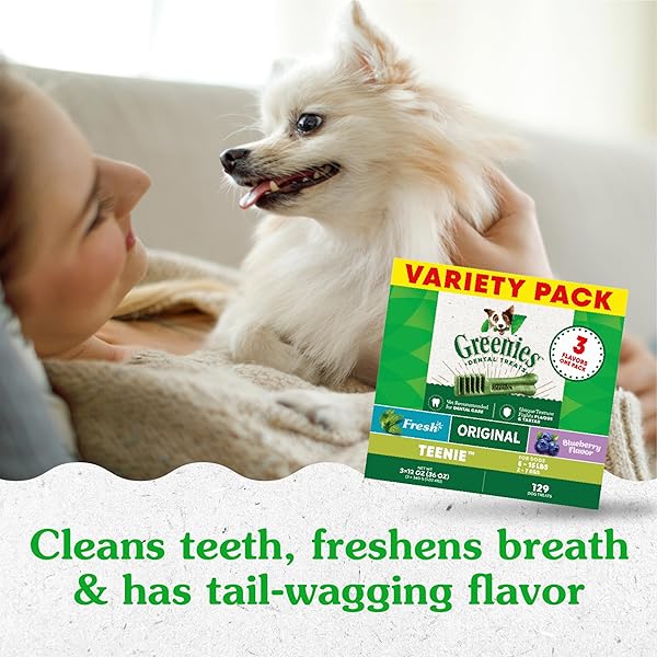GREENIES DOG TREATS VETERINARIAN-RECOMMENDED NATURAL DENTAL TREATS FOR DOGS, TEENIE SIZE, VARIETY PACK FLAVOR, (3) 12 OZ. PACKS, 130 COUNT