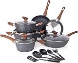 Nuovva Non-Stick Pots and Pans Set 15pc Induction Marble Finish Lids