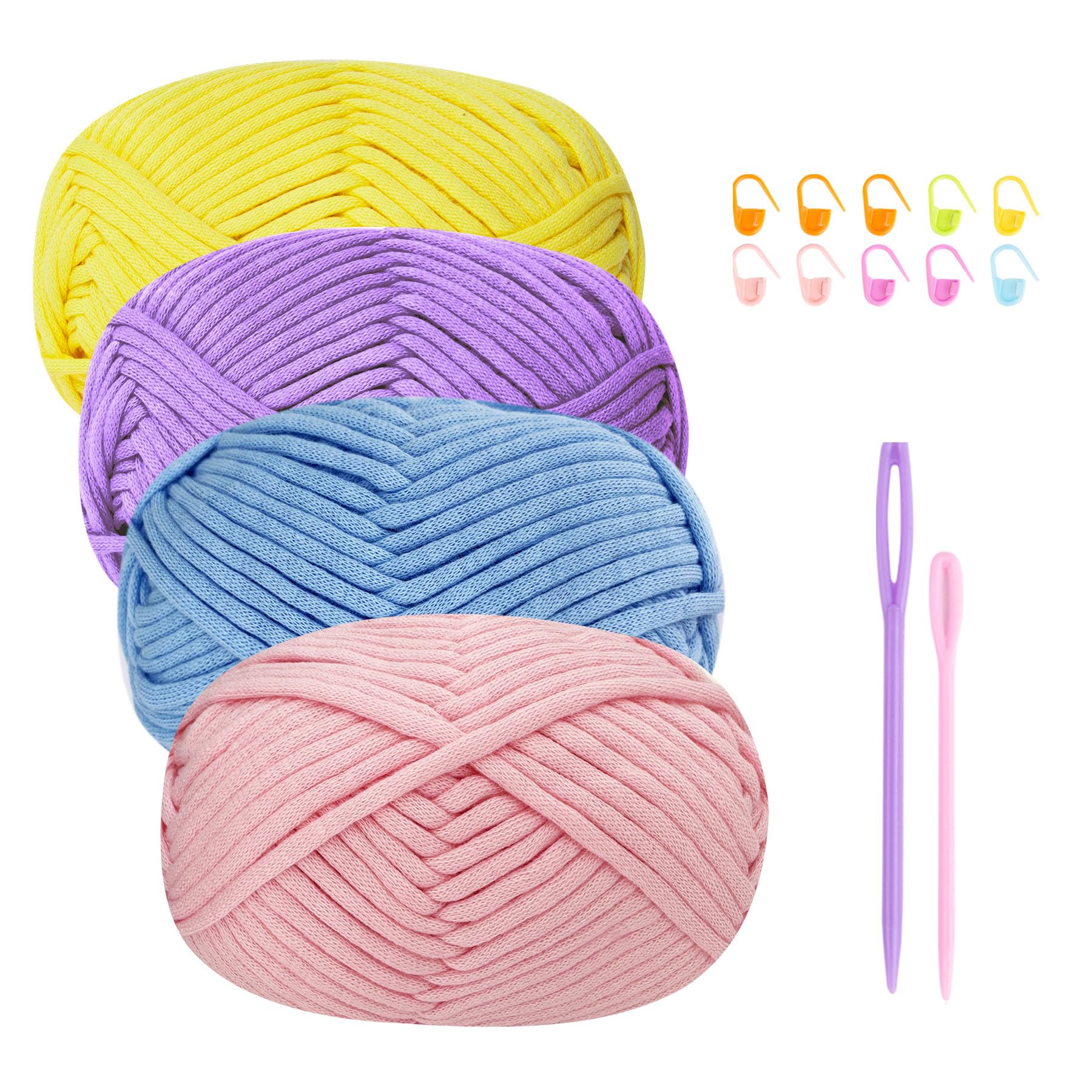 Chunky Cotton Wool Yarn for Crochet Beginners - 4x50g Amigurumi Yarn with Accessories, Easy Crochet Starter Kit Yellow