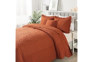 HoneiLife Oversized King Bedspreads - California king Quilt 128x120, 4-Piece Cal King Quilt Sets,Rustic Bedding Sets King Size,Extra Large Coverlets Lightweight Bed Cover for All Season Use-Rust