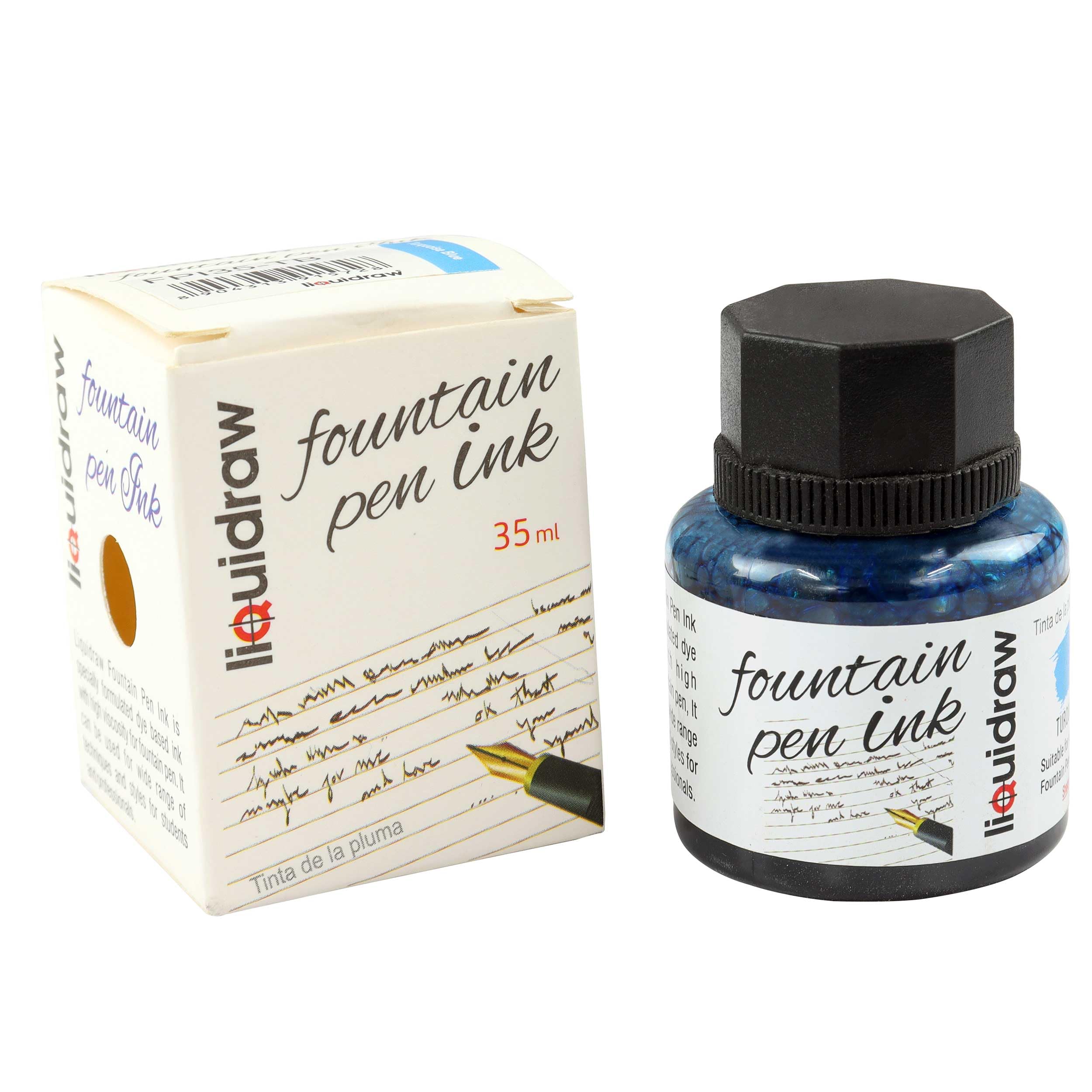 Liquidraw Fountain Pen Ink Bottles 10 Assorted Colours 35ml Inks Suitable for Calligraphy Ink Dip Pen Available Black, Red, Green, Brown, Violet Purple, Yellow Etc (Turquoise Blue)