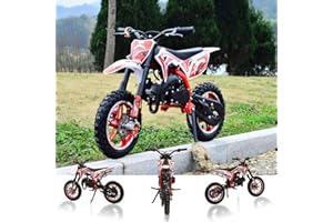 POFLUANY 50CC Dirt Bike for Kids, Gas Dirt Bike, Mini Gas Bike Motocross with Front Rear Disc Brakes, Gas Off Road Pocket Motorbike, Mini Pit Bikes, Racing Max Speed 25MPH