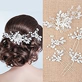 Yeshone 5 Pieces Wedding Hair Comb Bridal Pins Crystal Pearl Wedding Hair Accessories Rhinestone Flower Piece for Bride Bridesmaids Women(Silver)