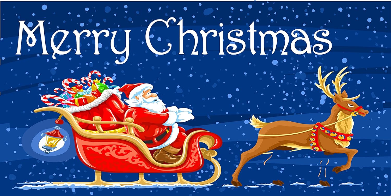 Amazon Com Pre Printed Merry Christmas Banner Santa Sleigh 10
