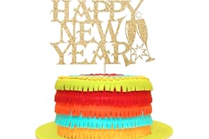 KLIONJOR Happy New Year Cake Topper 2025New Year Party Cake Decorations Wine Glass Golden Glitter