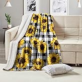 Reunbmq Super Soft Flannel Fleece Throw Blanket, Lightweight Sherpa Blankets Comfortable Bed Throws 3D Printed Blanket for Couch/Chair/Sofa/Bed/Dorm/Bedroom/Home (Sunflower Buffalo Plaid)