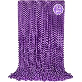 YAXINRUI 24 PCS Purple Mardi Gras Beads, Halloween Beads, 33 Inch Round Beaded Necklace, Costume Necklaces for Mardi Gras, Christmas, Halloween, Party Favors