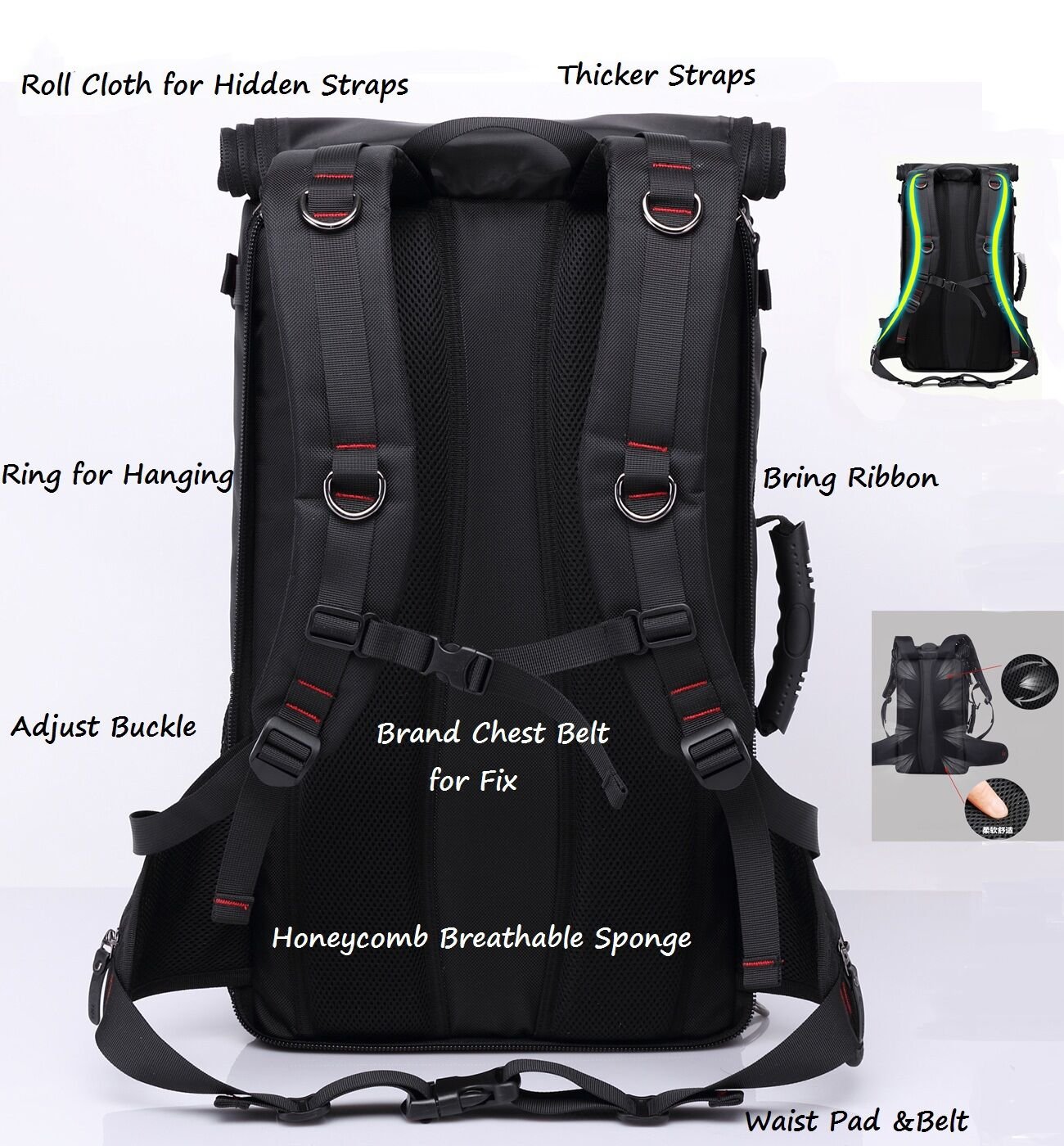 Fresion Rucksack Trekkingrucksack Herren für Trekking Reisen Wandern Camping mit Zahlenschloss 40L Beständig 3 Way Umhängetasche Wanderrucksäcke Knapsack 32 x 20 x 55cm Schwarz